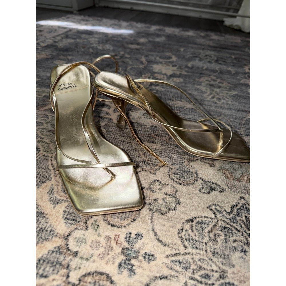 Jeffrey Campbell Gold Square-Toe Strappy Stiletto Heels